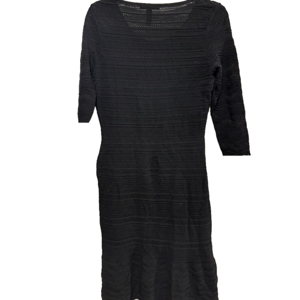 Lauren Ralph Lauren Black 3/4 Sleeve Crochet Knit Crewneck Sweater Midi Dress M - Picture 2 of 3